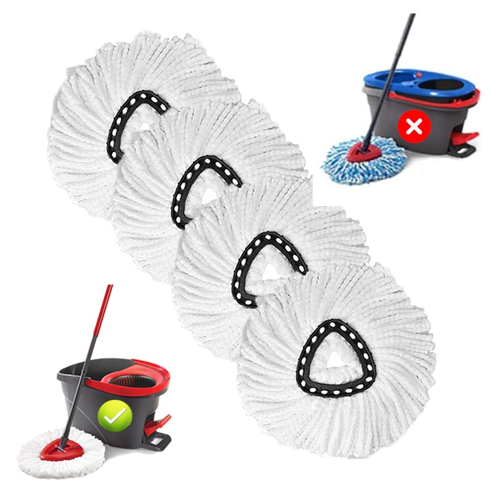 4 PCS Spin Mop Replacement Head,100% Microfiber Mop Heads Replacements Compatible with Triangle Spin Mop,360 Degree Round Spin Mop Replacement Head for Easy House Cleaning Floor Mopping