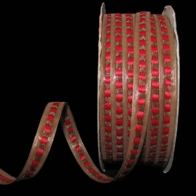 1 Pcs 3/8"W Woven Stitch Ribbon Brown Red Color 5 Yards, Ribbon for Gift Wrapping | #AA120RK