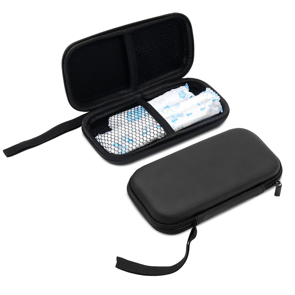 Tuciyke Tampon Storage Bag,2 Pack Black Tampon Holder Bag with Zipper 6.3x3.3x1.2 inches Small Pouch for Feminine Products Portable Period Bags for Women,Ladies