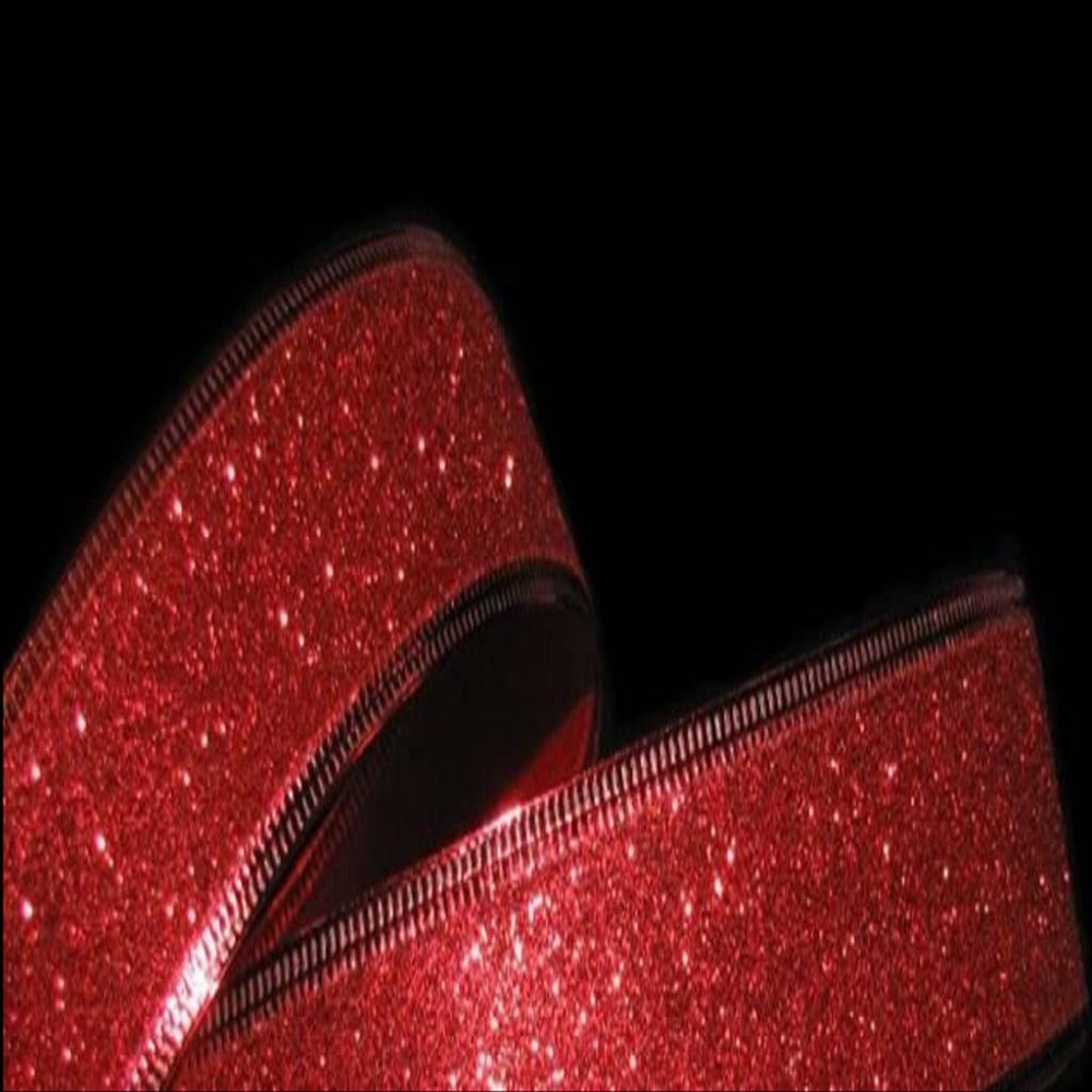 1 Pcs 1 1/2"W Wired Ribbon Red Glitter Color 5 Yards, Ribbon for Gift Wrapping | #AA120RK