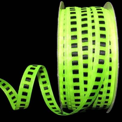 1 Pcs 3/8"W Woven Stitch Ribbon Neon Green Black Color 5 Yards, Ribbon for Gift Wrapping | #AA120RK