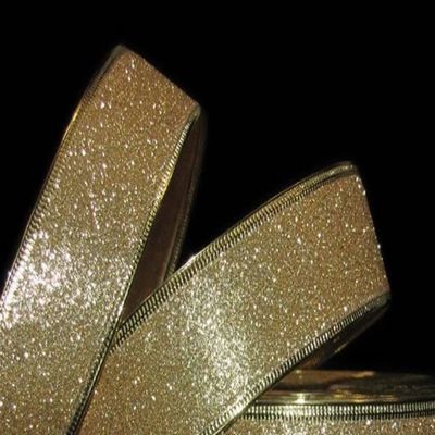 1 Pcs 1 1/2"W Wired Ribbon Gold Glitter Color 5 Yards, Ribbon for Gift Wrapping | #AA120RK
