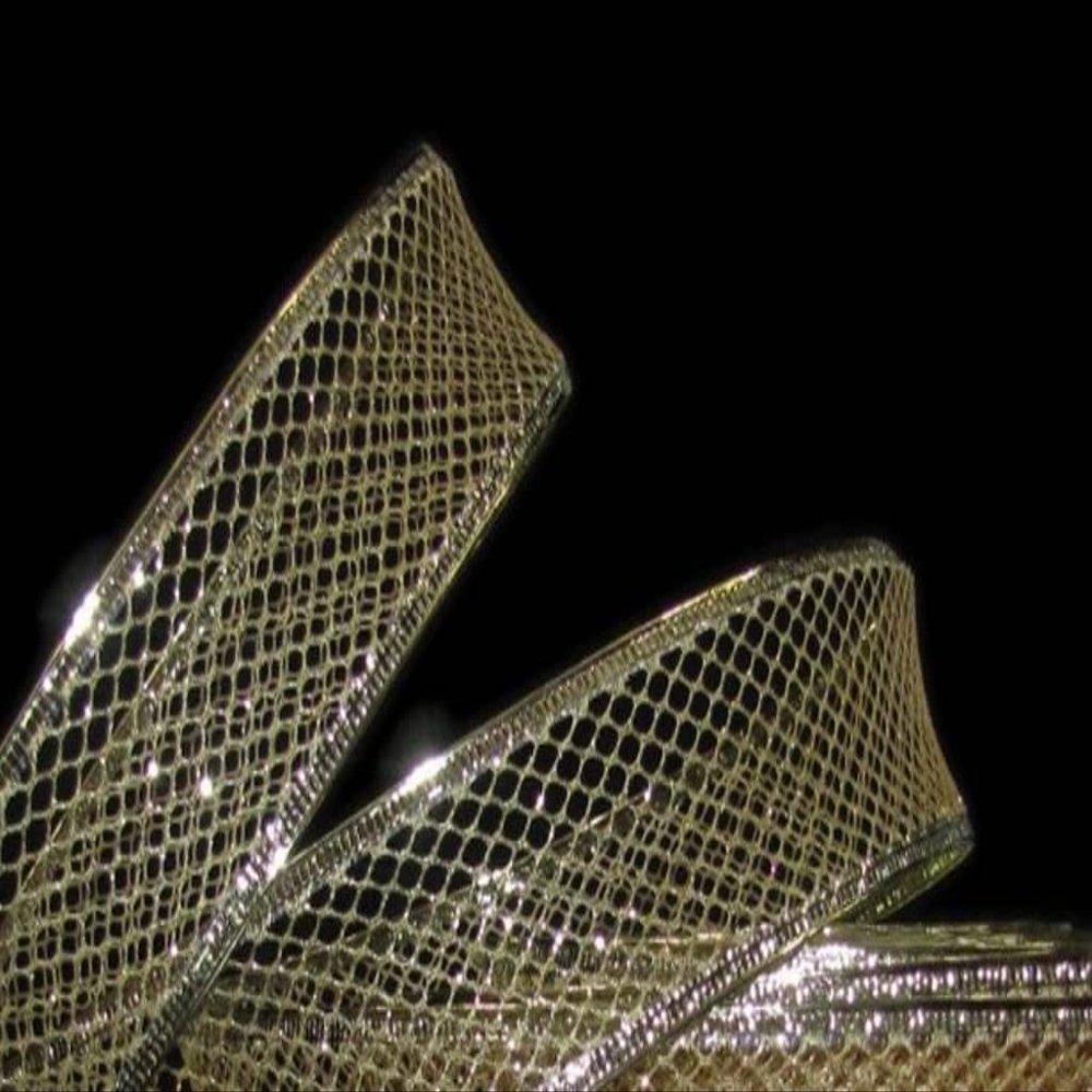 1 Pcs 1 1/2"W Wired Ribbon Gold Glitter Mesh 5 Yards, Ribbon for Gift Wrapping | #AA120RK