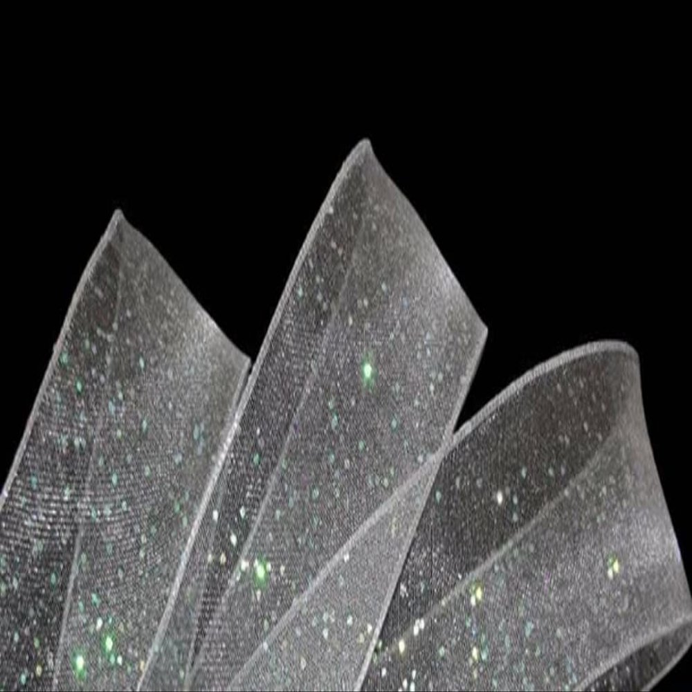 1 Pcs 1 1/2"W Sheer Wired Ribbon Iridescent Glitter White 5 Yards, Ribbon for Gift Wrapping | #AA120RK