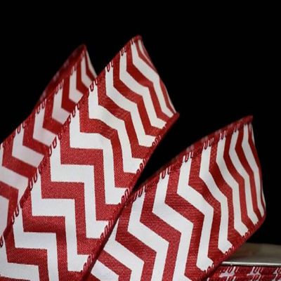 1 Pcs 1 1/2"W Chevron Stripe Zig Zag Wired Ribbon Red White 5 Yards, Ribbon for Gift Wrapping | #AA120RK