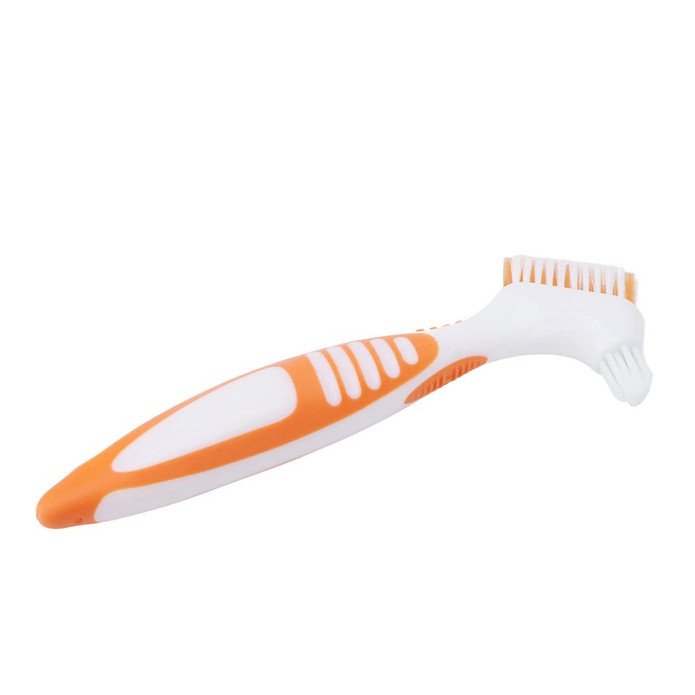 ANGGREK Denture Toothbrush, Dual Head Denture Cleaning Tools for Partial Dentures Half Dentures Complete Dentures Orange