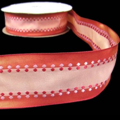 1 Pcs 1 1/2"W Stripe Woven Wired Ribbon Orange Double Polka Dot Polkadot 5 Yards, Ribbon for Gift Wrapping | #AA120RK