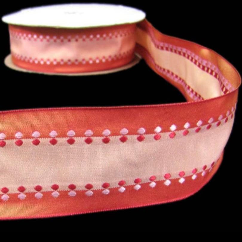 1 Pcs 1 1/2"W Stripe Woven Wired Ribbon Orange Double Polka Dot Polkadot 5 Yards, Ribbon for Gift Wrapping | #AA120RK