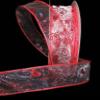 1 Pcs 1 1/2"W Sheer Wired Ribbon Red Glitter Hearts Swirls 5 Yards, Ribbon for Gift Wrapping | #AA120RK view 1