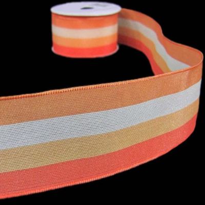 1 Pcs 1 1/2"W Stripes Wired Ribbon Bright Orange White Color 4 Yards, Ribbon for Gift Wrapping | #AA120RK