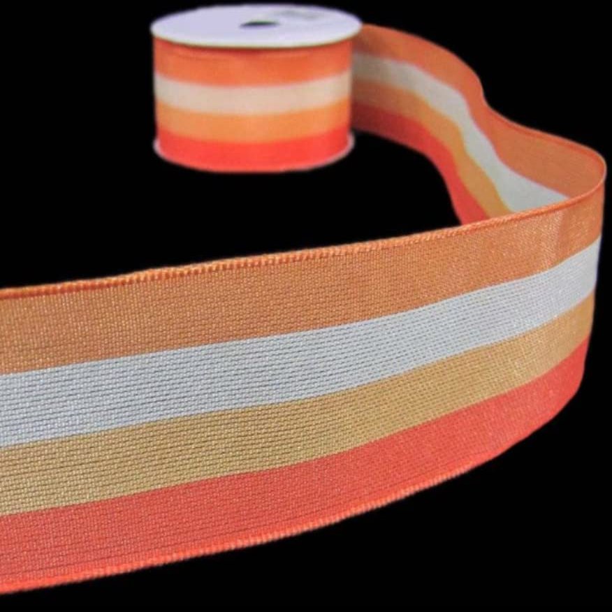 1 Pcs 1 1/2"W Stripes Wired Ribbon Bright Orange White Color 4 Yards, Ribbon for Gift Wrapping | #AA120RK