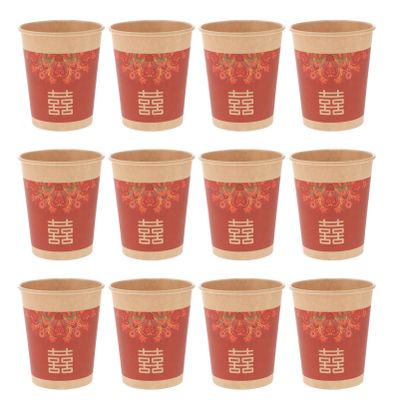 DOITOOL 50 Pcs Disposable Chinese Style Wedding Cups Paper Beverage Cups for Hot and Cold Drinks Party Supplies Home Restaurant Use