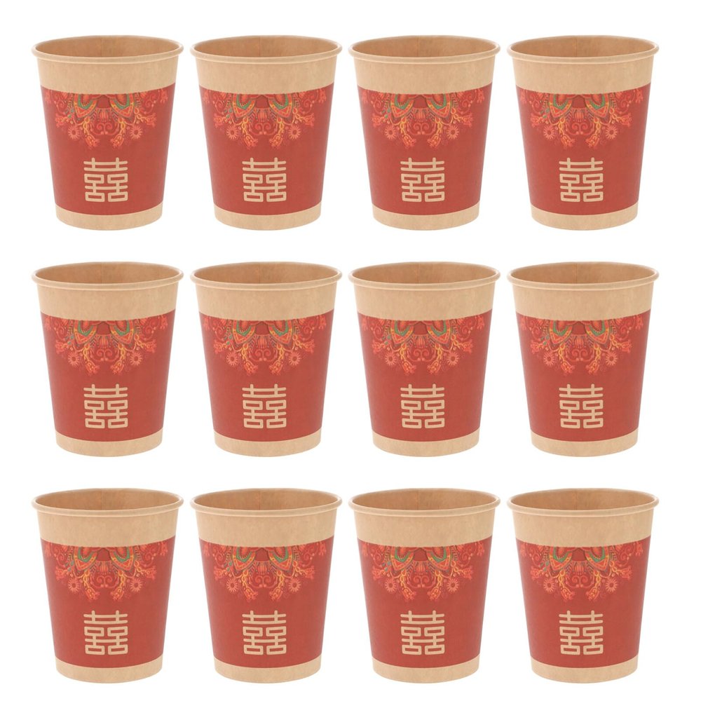 DOITOOL 50 Pcs Disposable Chinese Style Wedding Cups Paper Beverage Cups for Hot and Cold Drinks Party Supplies Home Restaurant Use