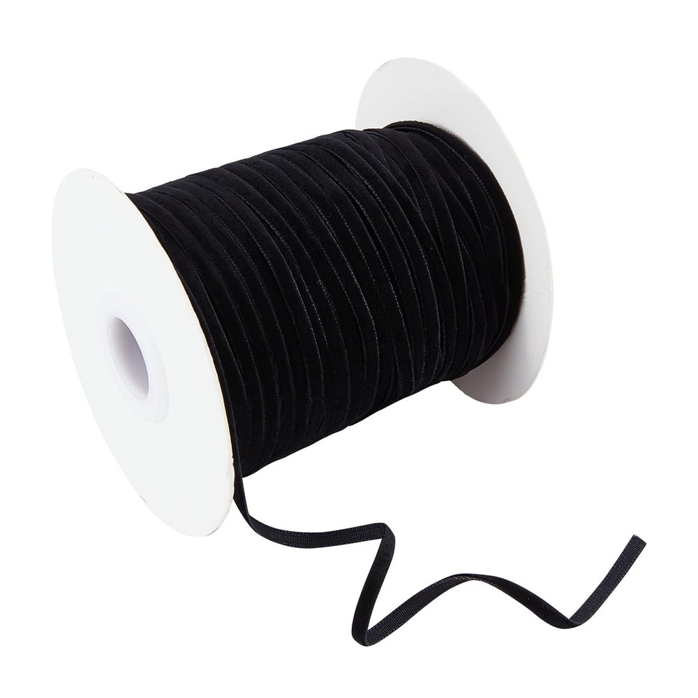NBEADS 50 Yards 1/8 inch Single Face Velvet Ribbon, Black Satin Ribbon Polyester Velvet Ribbon for Choker Wedding Gift Wrapping Hair Bows Home Christmas Decoration