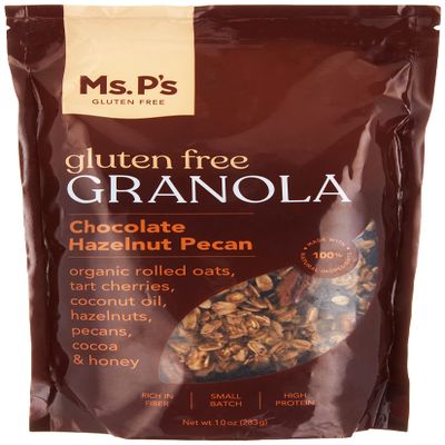 MsPsGFree Granola - Chocolate Hazelnut Pecan, 10oz, 283 g, Rich in Fiber, High Protein, Organic Gluten-Free Rolled Oats, Organic Tart Cherries, Pecan, Hazelnuts, Organic Coconut Oil, Organic Nutmeg, Organic Dairy Free Chocolate, Pure Vanilla Extract,