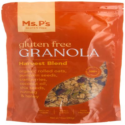 MsPsGFree Granola - Harvest Blend, 10z, 283 g, Rich in Fiber, High Protein, Organic Gluten-free Rolled Oats, Cranberries, Organic Coconut Oil, Organic Nutmeg, Cranberries, Organic Pumpkin Seeds, Raw Sunflower Seeds, Small Batch