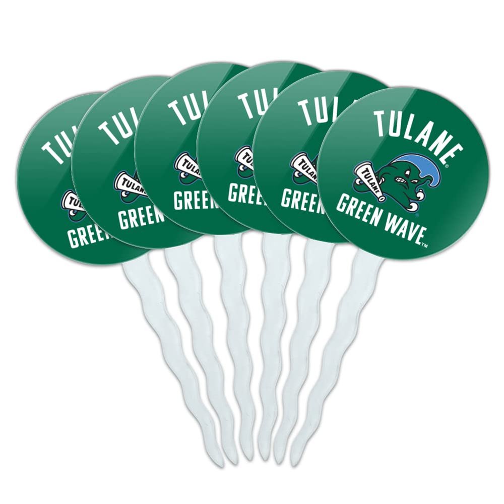 GRAPHICS & MORE Tulane University Green Wave Cupcake Picks Toppers Decoration Set of 6