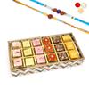 Ghasitaram Gifts Rakhi Gifts for Brothers Printed Blue Tray of Assorted Bites with 2 Blue Rudraksh Rakhis view 1
