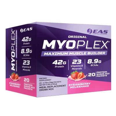 EAS Original Myoplex Maximum Muscle Builder | Meal Replacement Protein Drink Mix | Quality Protein Blend | 42g Protein | 20 Individual Packets (Strawberry Milkshake)