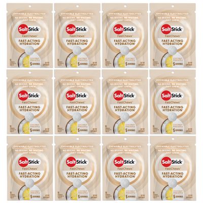 SaltStick Electrolyte FastChews - 120 Count Coconut Pineapple Flavor - Chewable Electrolyte Tablets for Hydration, Salt Tabs - 10 Count (Pack of 12)