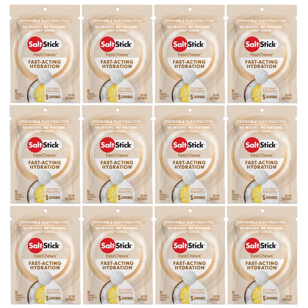 SaltStick Electrolyte FastChews - 120 Count Coconut Pineapple Flavor - Chewable Electrolyte Tablets for Hydration, Salt Tabs - 10 Count (Pack of 12)