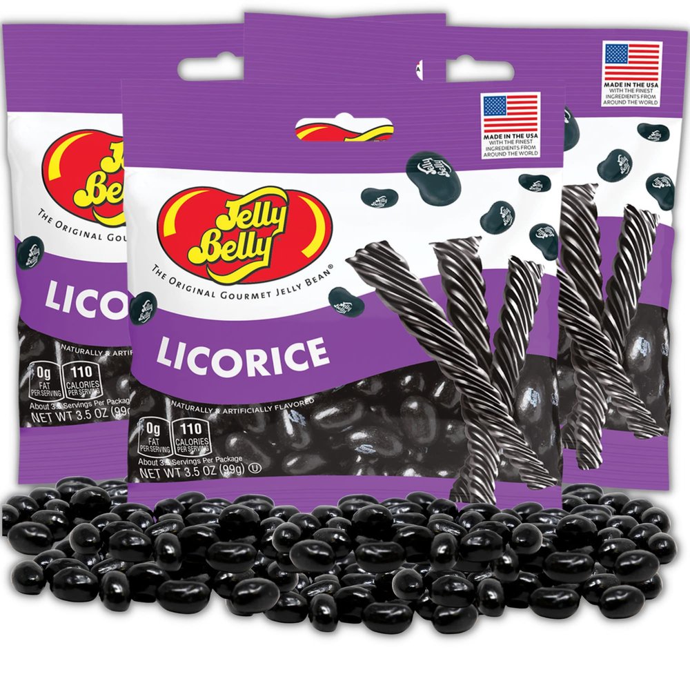 Sweetzo Black Licorice Jelly Beans On the Go Bags, Soft and Chewy Old Fashioned Candies, Vegetarian Friendly Fat Free Candy Summer 2024 Travel Snack (Pack of 3)