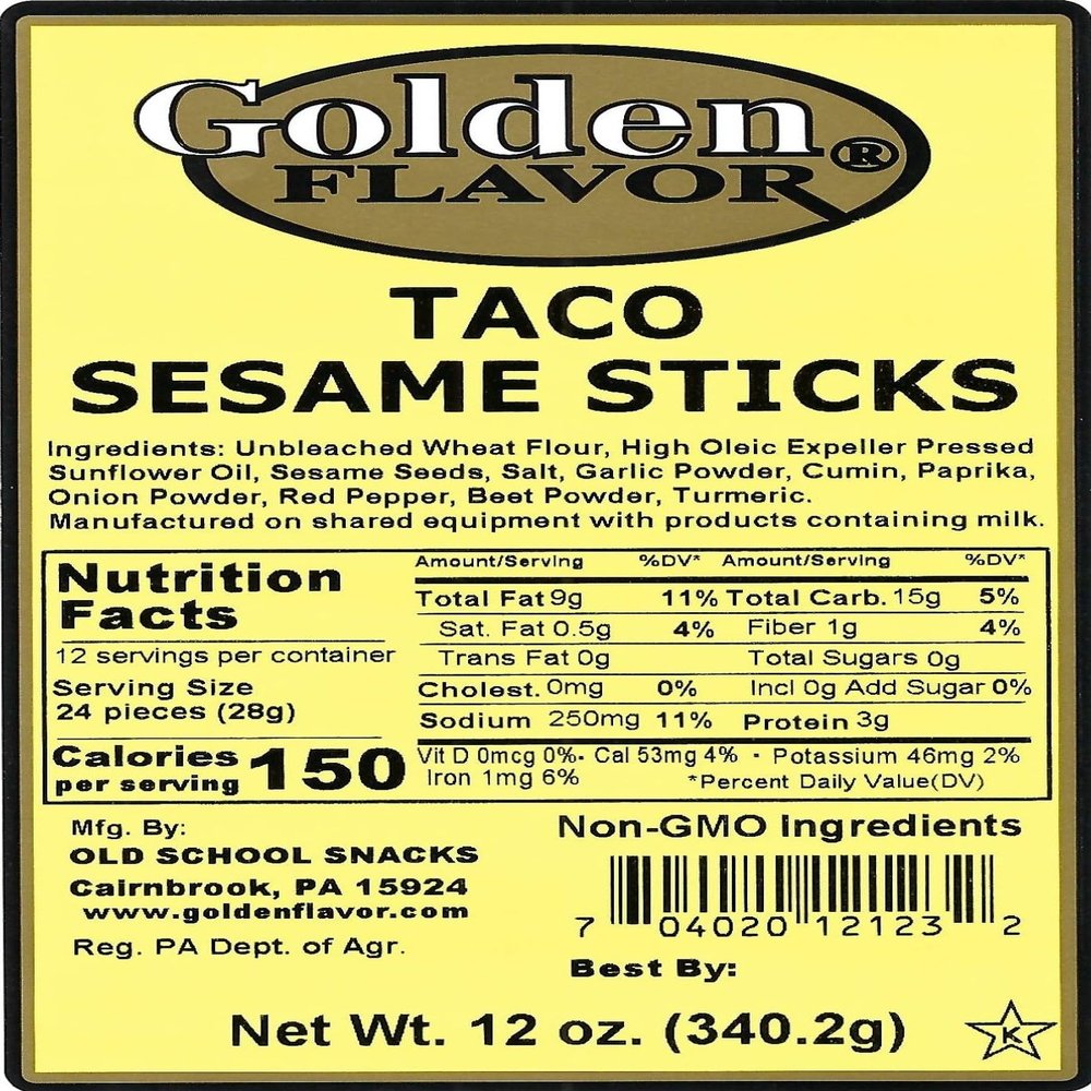 Golden Flavor - Taco Sesame Sticks - 12 oz bags (10 Pack)