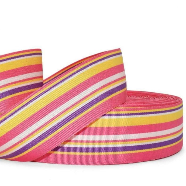 1 Pcs 1 1/2"W Stripe Grosgrain Ribbon Pink Purple Yellow White Color 5 Yards, Stripe Ribbon for Gift Wrapping | #AA120RK