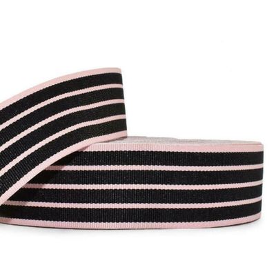 1 Pcs 1 1/2"W Stripe Grosgrain Ribbon Pink Black Color 5 Yards, Stripe Ribbon for Gift Wrapping | #AA120RK