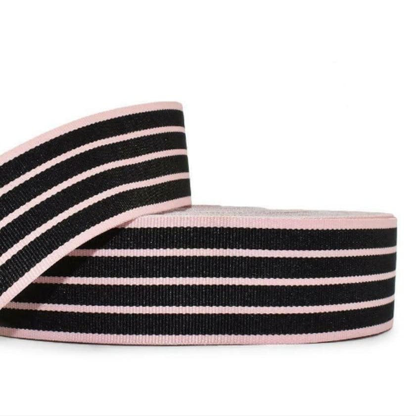 1 Pcs 1 1/2"W Stripe Grosgrain Ribbon Pink Black Color 5 Yards, Stripe Ribbon for Gift Wrapping | #AA120RK