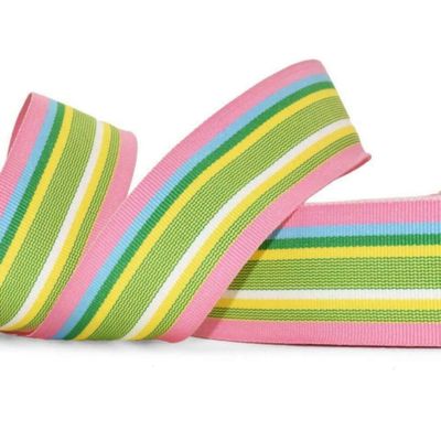 1 Pcs 1 1/2"W Stripe Grosgrain Ribbon Pink Blue Yellow White Color 5 Yards, Stripe Ribbon for Gift Wrapping | #AA120RK