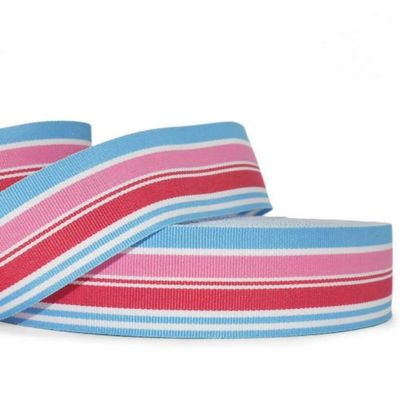1 Pcs 1 1/2"W Stripe Grosgrain Ribbon Blue Pink White Color 5 Yards, Stripe Ribbon for Gift Wrapping | #AA120RK