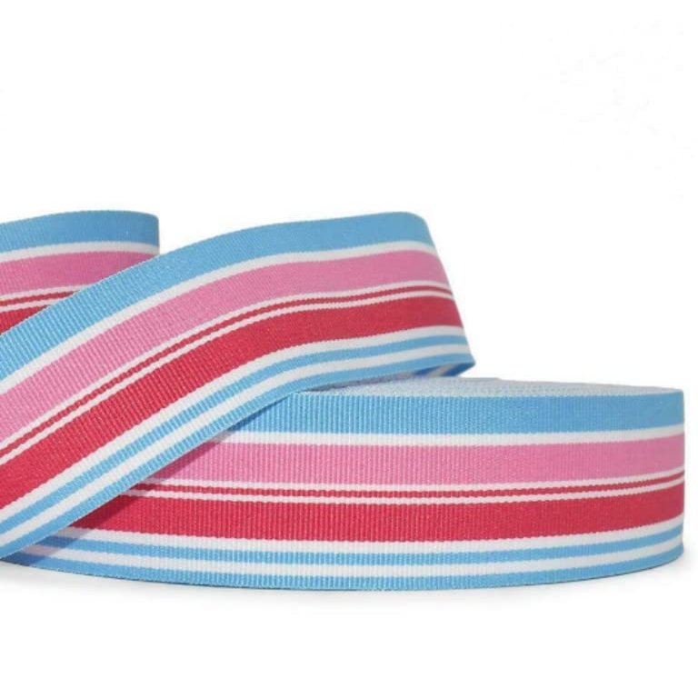1 Pcs 1 1/2"W Stripe Grosgrain Ribbon Blue Pink White Color 5 Yards, Stripe Ribbon for Gift Wrapping | #AA120RK
