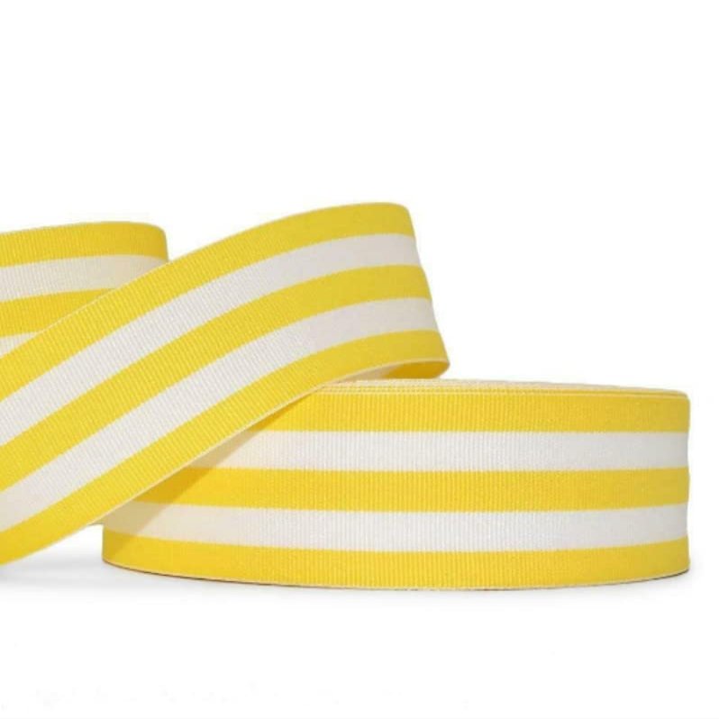 1 Pcs 1 1/2"W Stripe Grosgrain Ribbon Yellow White Taffy Color 5 Yards, Stripe Ribbon for Gift Wrapping | #AA120RK