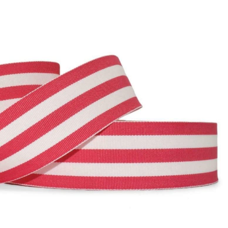 1 Pcs 1 1/2"W Stripe Grosgrain Ribbon Pink White Taffy Color 5 Yards, Stripe Ribbon for Gift Wrapping | #AA120RK