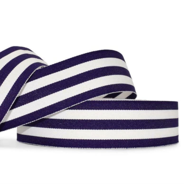 1 Pcs 1 1/2"W Stripe Grosgrain Ribbon Purple White Taffy Color 5 Yards, Stripe Ribbon for Gift Wrapping | #AA120RK