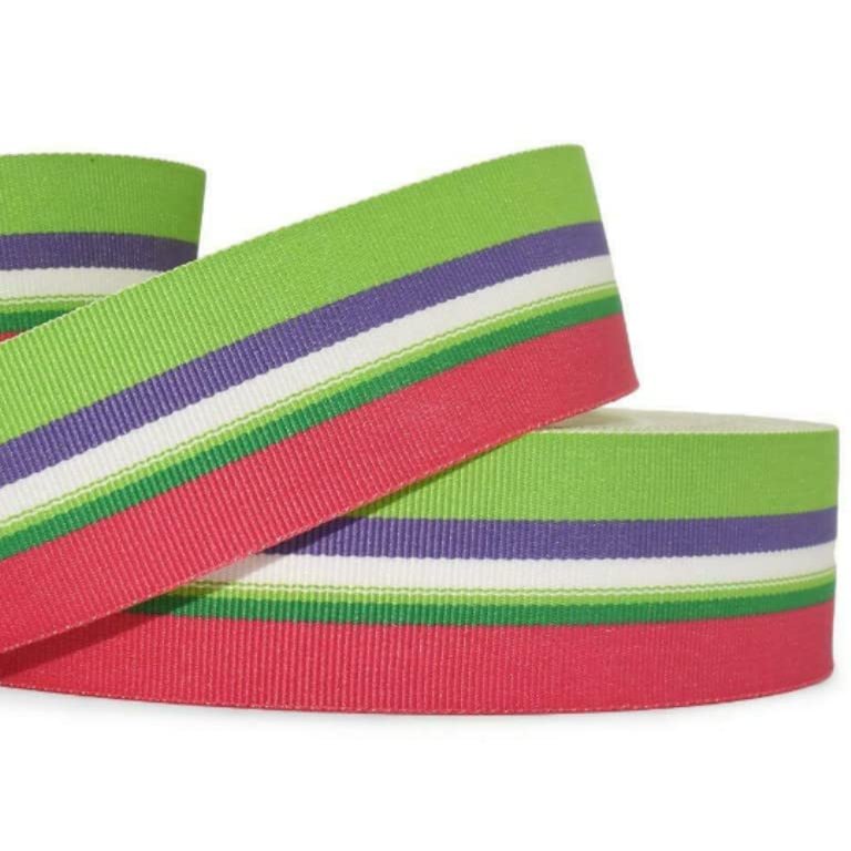 1 Pcs 1 1/2"W Stripe Grosgrain Ribbon Pink Green Purple White Color 5 Yards, Stripe Ribbon for Gift Wrapping | #AA120RK