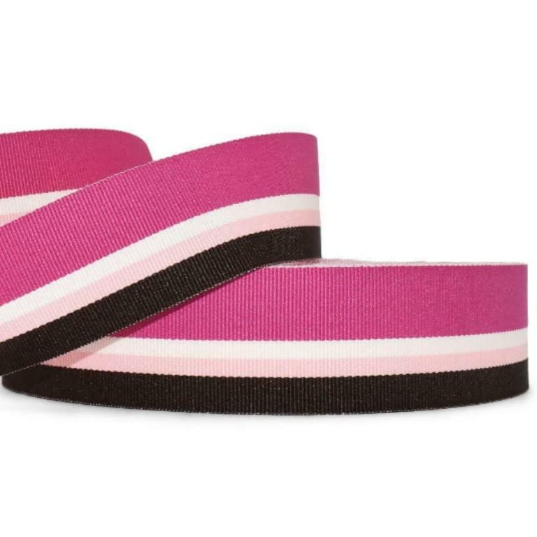 1 Pcs 1 1/2"W Stripe Grosgrain Ribbon Light and Dark Pink Black Color 5 Yards, Stripe Ribbon for Gift Wrapping | #AA120RK
