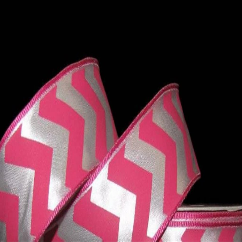 1 Pcs 1 1/2"W Chevron Stripe Zig Zag Satin Wired Ribbon Pink White 5 Yards, Ribbon for Gift Wrapping | #AA120RK
