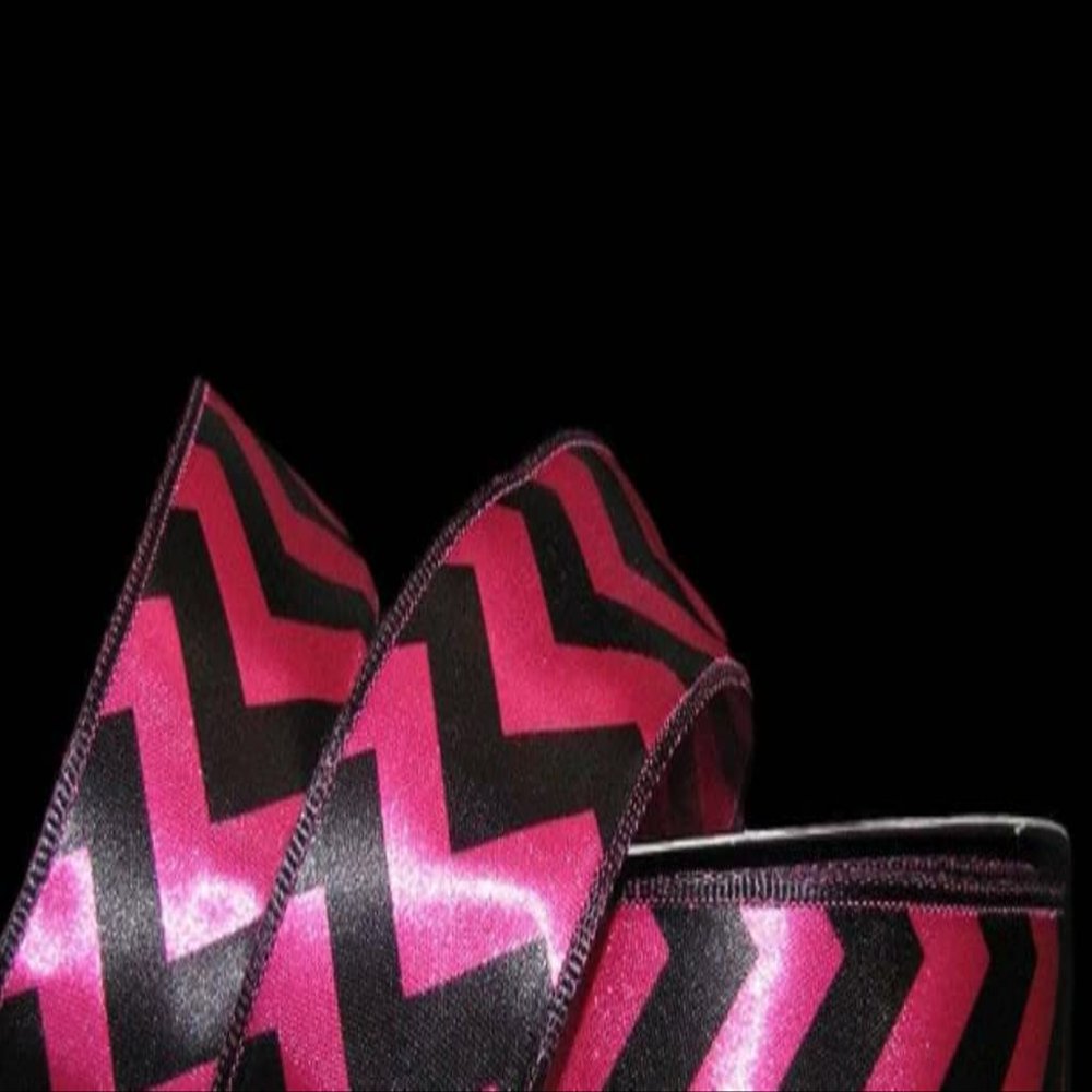 1 Pcs 1 1/2"W Chevron Stripe Zig Zag Satin Wired Ribbon Pink Black 5 Yards, Ribbon for Gift Wrapping | #AA120RK