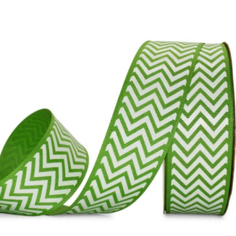 1 Pcs 1 1/2"W Chevron Stripe Zig Zag Grosgrain Ribbon Green White 5 Yards, Ribbon for Gift Wrapping | #AA120RK