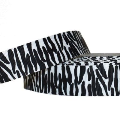 1 Pcs 7/8"W Stripes Grosgrain Ribbon Black White Zebra Motif 5 Yards, Ribbon for Gift Wrapping | #AA120RK