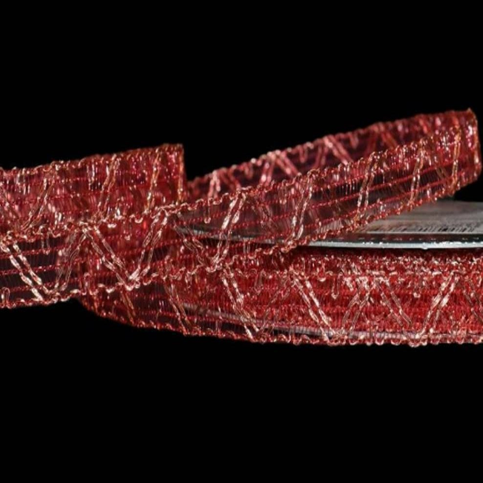 1 Pcs 3/8"W Zig Zag Criss Cross Trim Ribbon Red Metallic 5 Yards, Ribbon for Gift Wrapping | #AA120RK