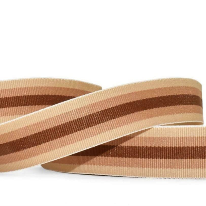 1 Pcs 7/8"W Stripe Grosgrain Ribbon Warm Brown Beige Tan Color 5 Yards, Stripe Ribbon for Gift Wrapping | #AA120RK