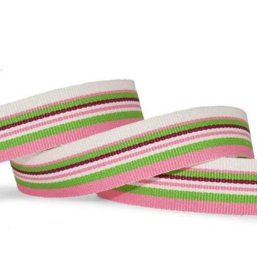 1 Pcs 5/8"W Stripe Grosgrain Ribbon Pink Green White 10 Yards, Stripe Ribbon for Gift Wrapping | #AA120RK