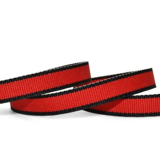 1 Pcs 3/8"W Striped Edge Lollipop Grosgrain Ribbon Red Black 10 Yards, Stripe Ribbon for Gift Wrapping | #AA120RK