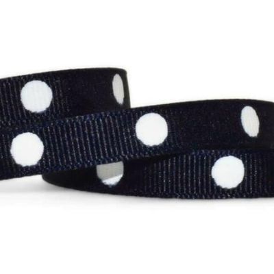 1 Pcs 3/8"W Polka Dot Grosgrain Ribbon Navy Blue White 10 Yards, Ribbon for Gift Wrapping | #AA120RK