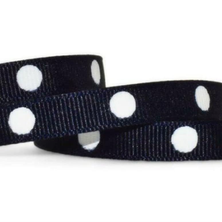 1 Pcs 3/8"W Polka Dot Grosgrain Ribbon Navy Blue White 10 Yards, Ribbon for Gift Wrapping | #AA120RK