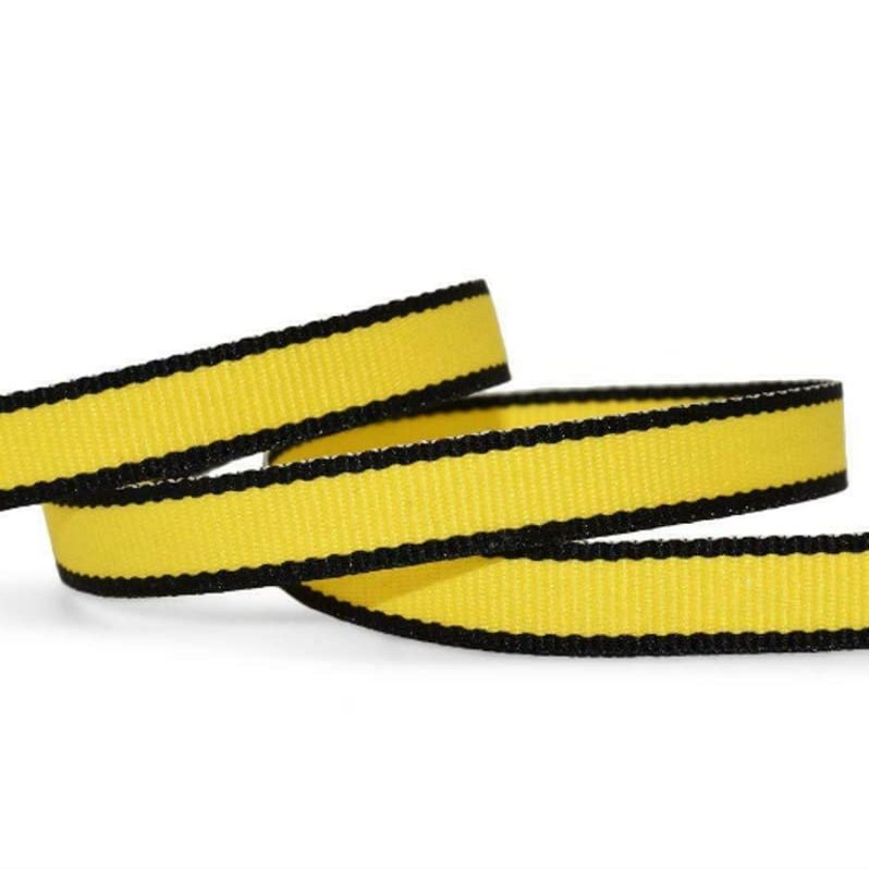 1 Pcs 3/8"W Striped Edge Lollipop Grosgrain Ribbon Yellow Black 10 Yards, Stripe Ribbon for Gift Wrapping | #AA120RK