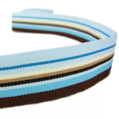 1 Pcs 7/8"W Striped Grosgrain Ribbon Blue Brown 5 Yards, Stripe Ribbon for Gift Wrapping | #AA120RK